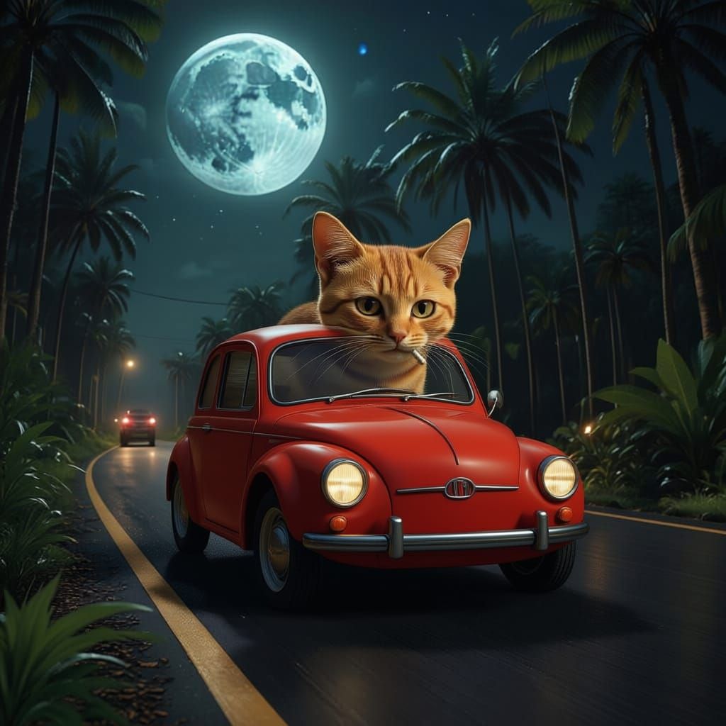 Red Porsche 991 Driven by Cat in Amazon Forest