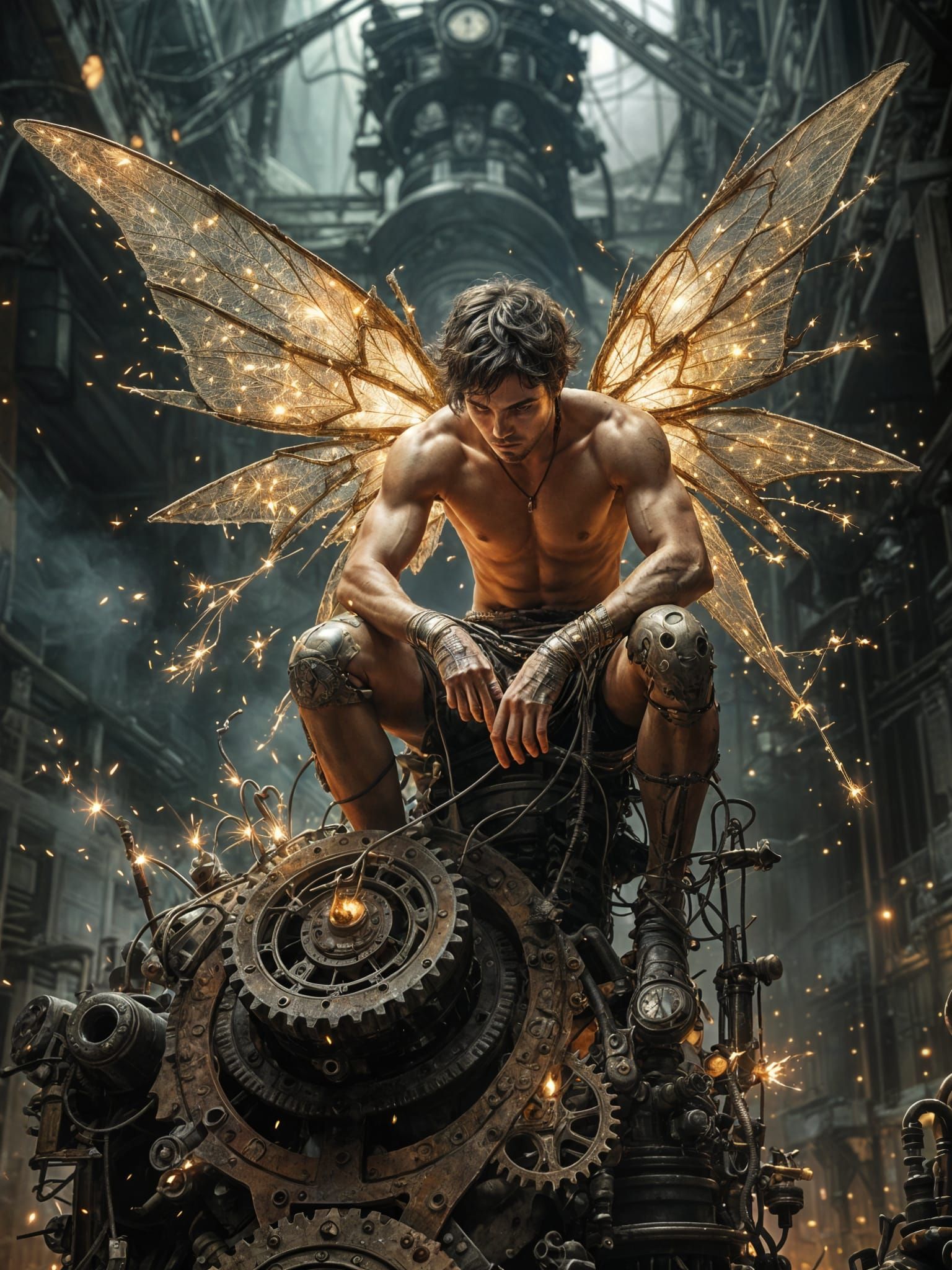 Steampunk Fairy in Industrial Factory