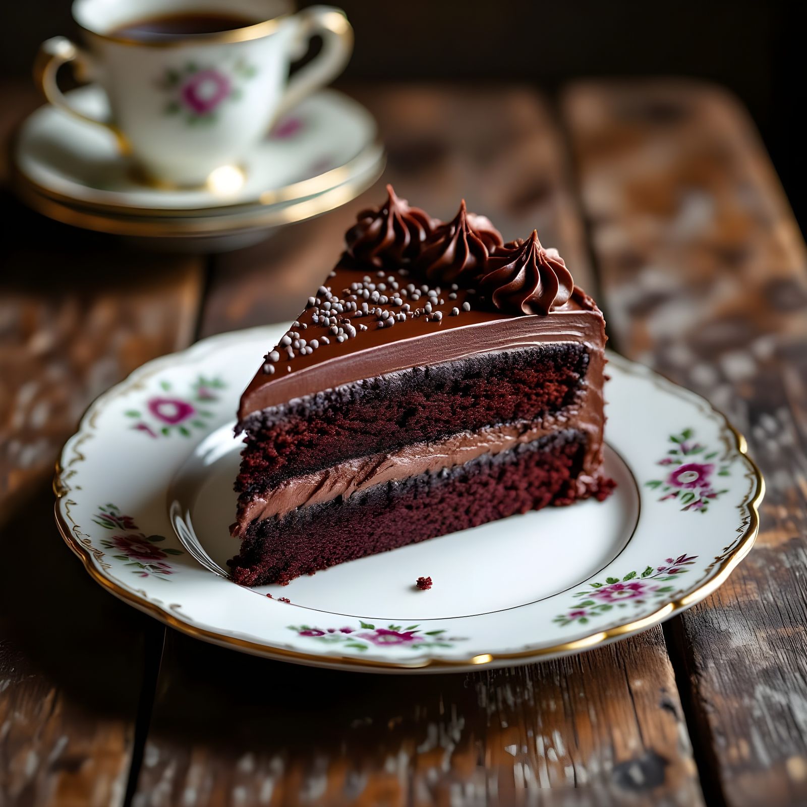 Decadent Chocolate Cake on Fancy Plate