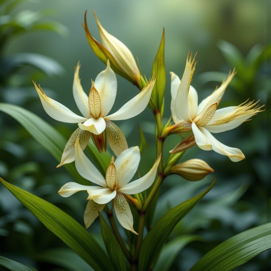 Exquisite Ghost Orchid Flowers in Tropical Rainforest