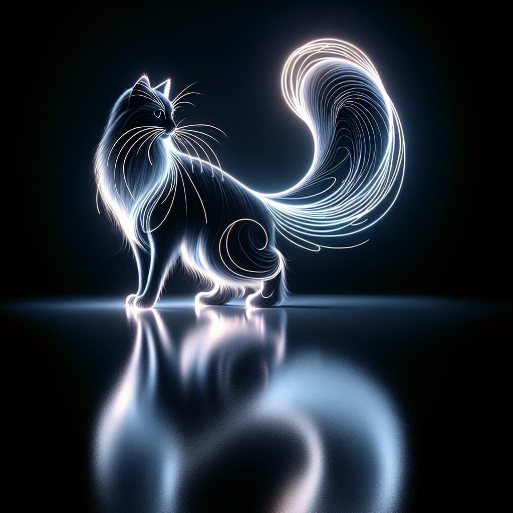 Ethereal Cat Illuminates Futuristic Night