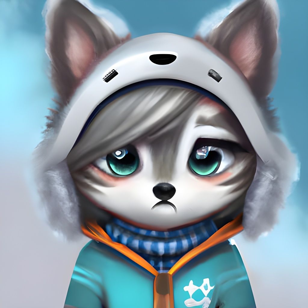 Cute Chibi Wolf in Ski Outfit Illustration