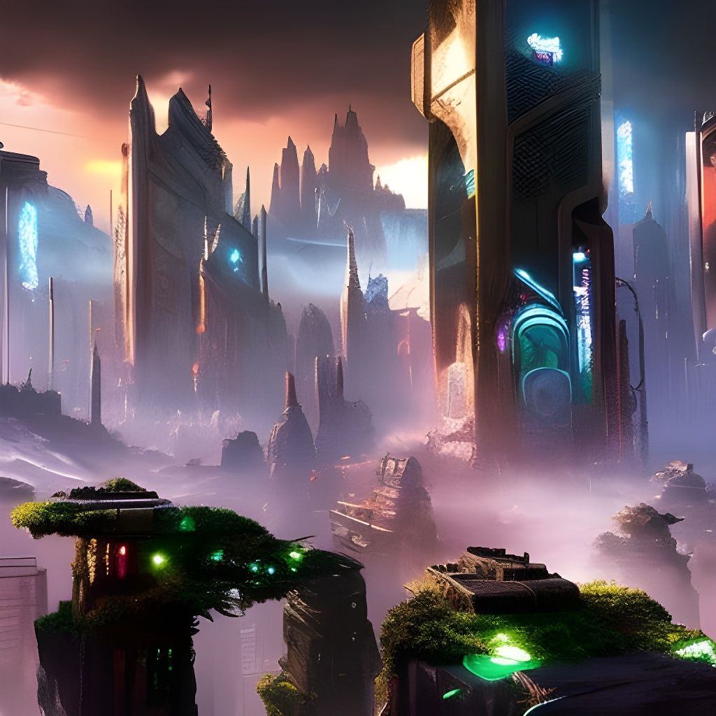 Cyberpunk Cityscape Under Construction in Dreamscape Aesthet...