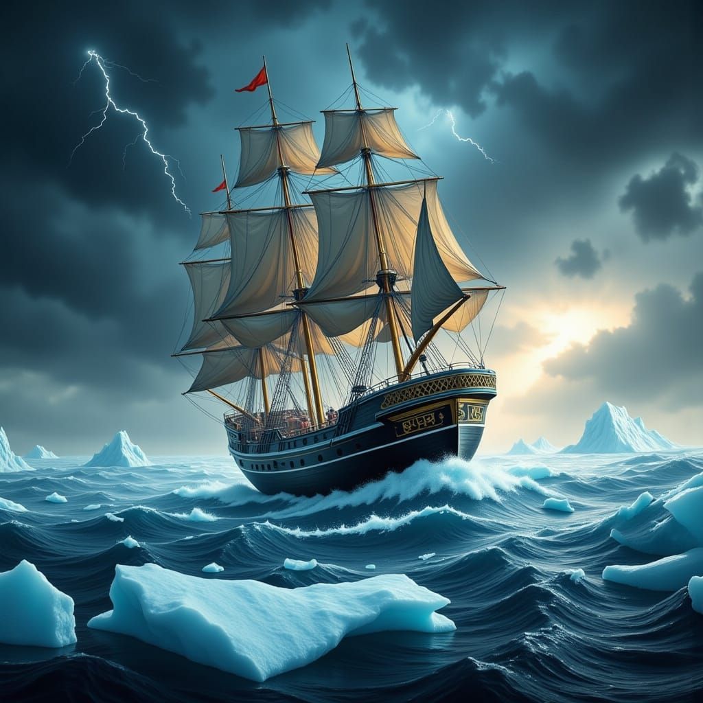 Stormy Antarctic Seascape in Photorealistic Style