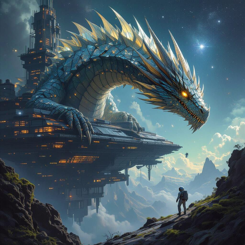 Crystalline Dragon Coils Around Space Station