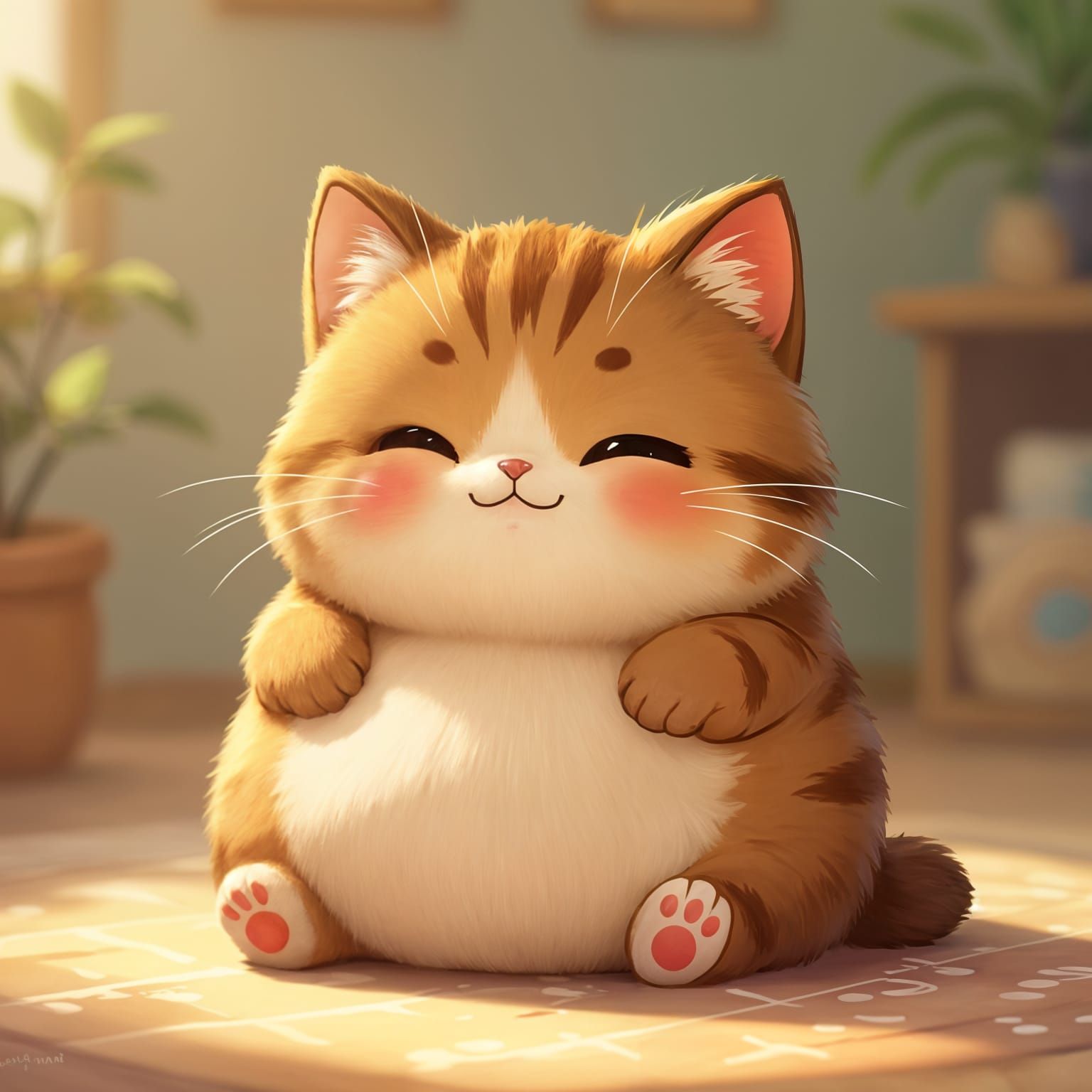 Cute Chibi Fat Cat Illustration