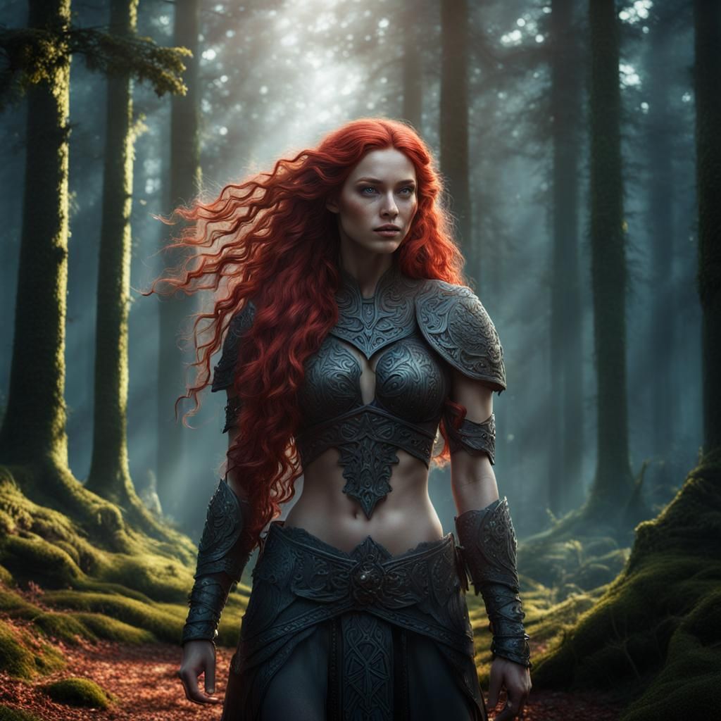 Fantasy Forest: Bare Chested Woman in Detailed Matte Paintin...