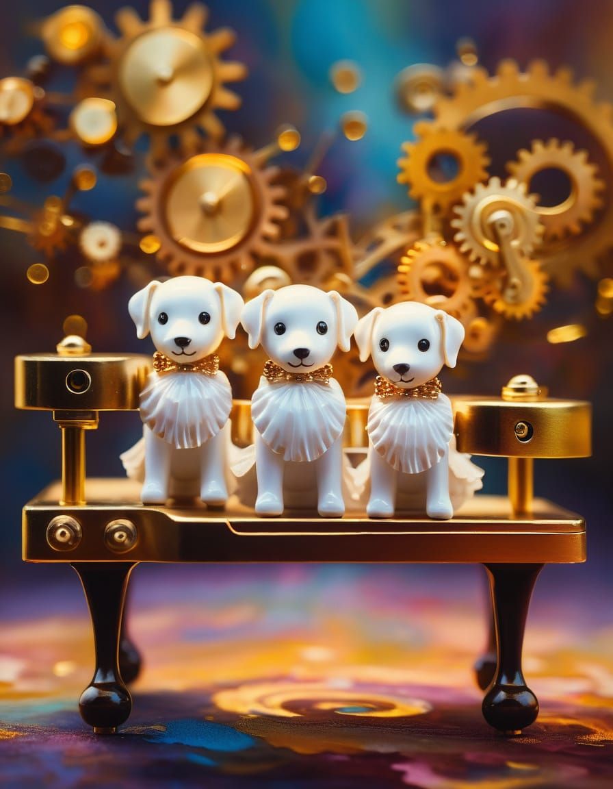 Surrealist Music Box with Ballerina in Oil Painting