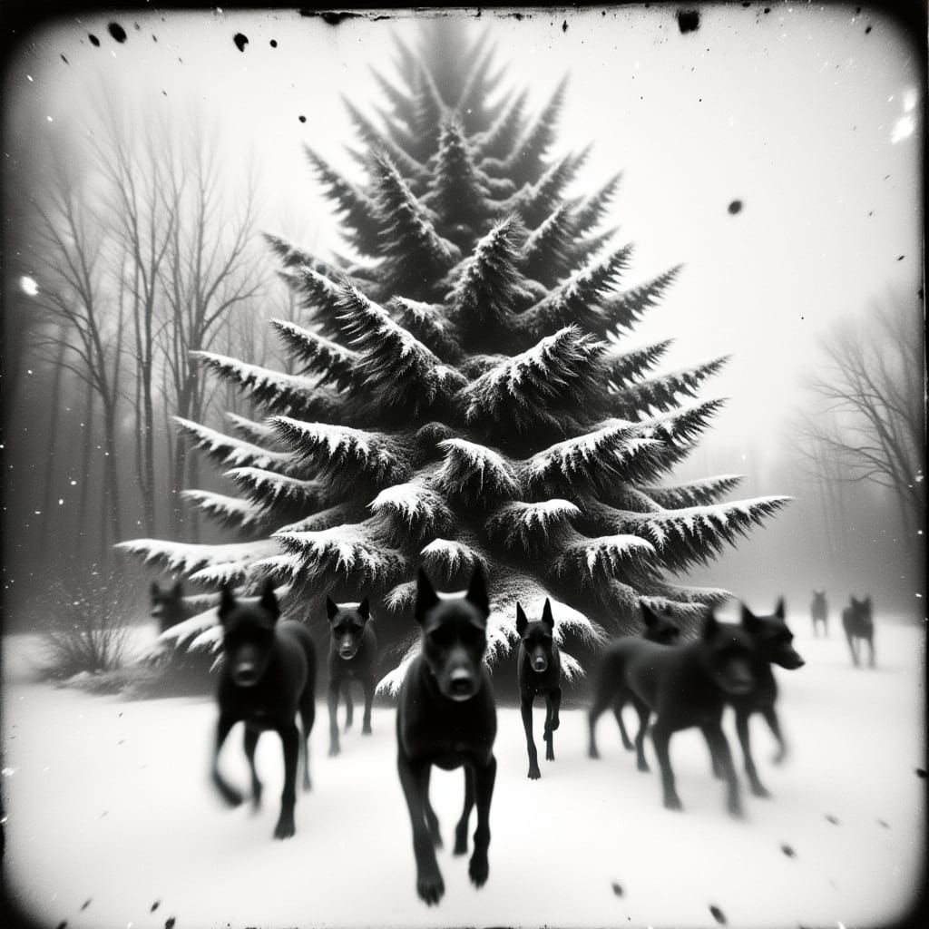 Horror Winter Scene: Great Danes Running in Snow