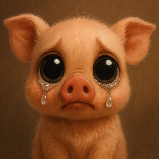 Whimsical Portrait of a Big-Eyed Pig in Watercolor Style