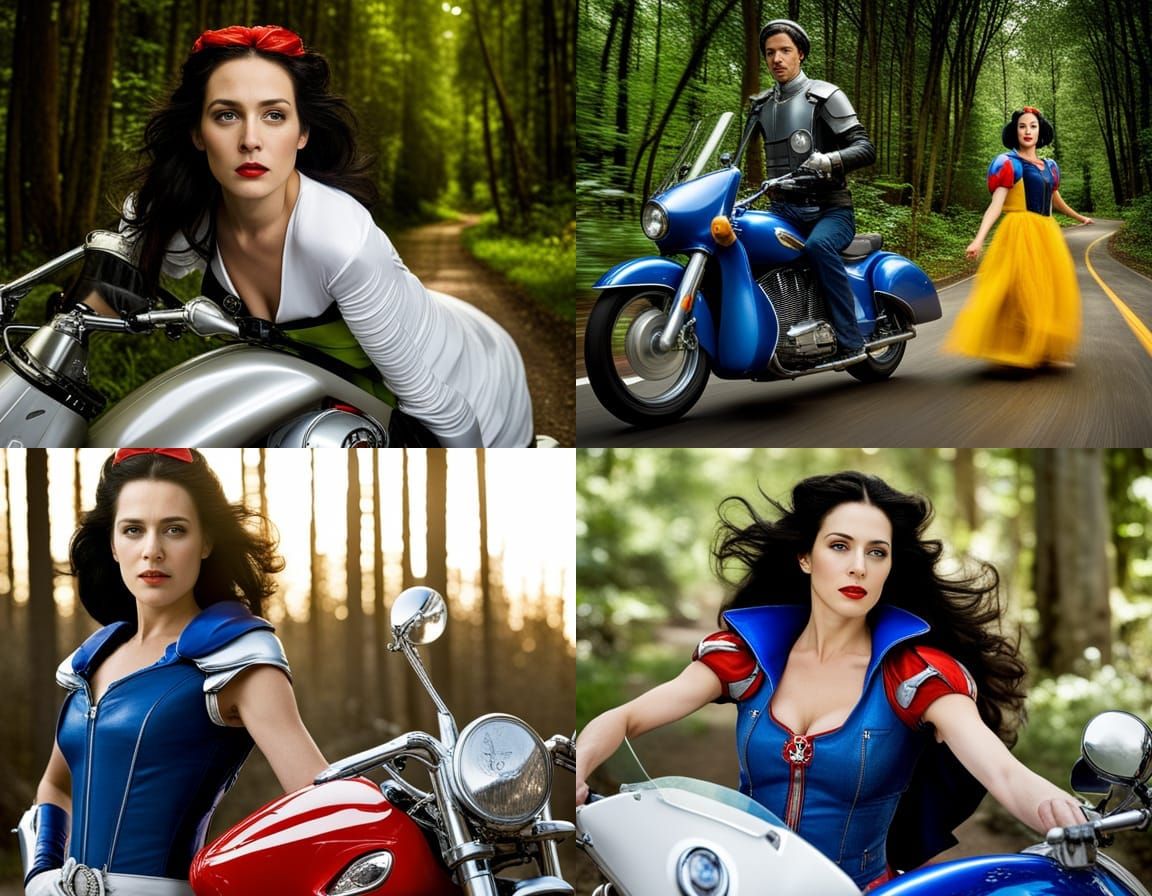 Snow White Rides a Motorcycle: Professional Portrait