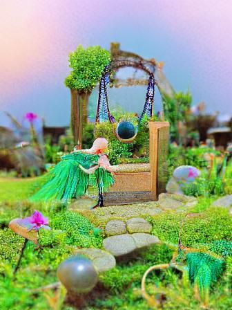 Enchanted Fairy Garden with Swing at Sunset