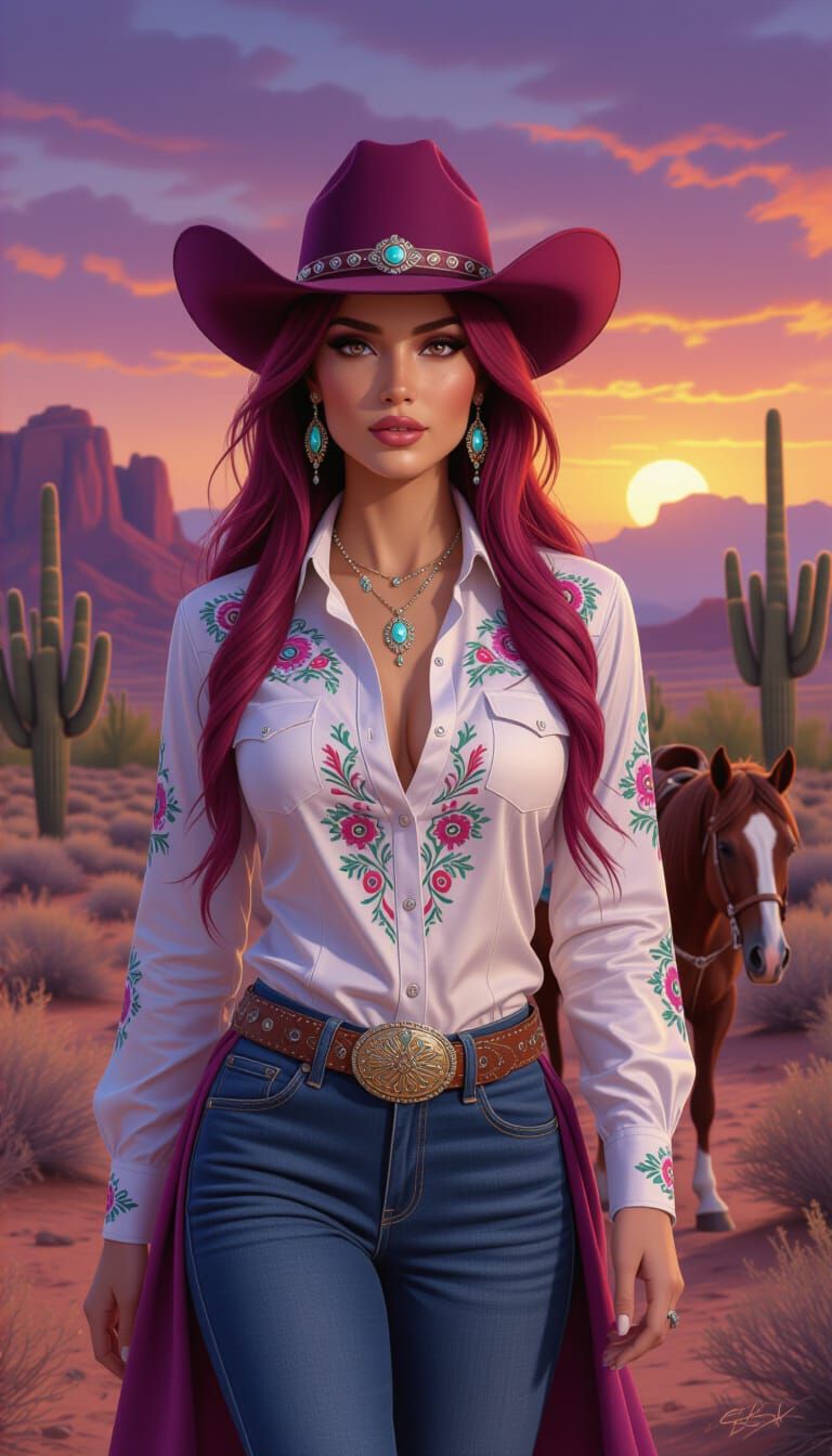 Beautiful Cowgirl and Horse in Arizona Desert