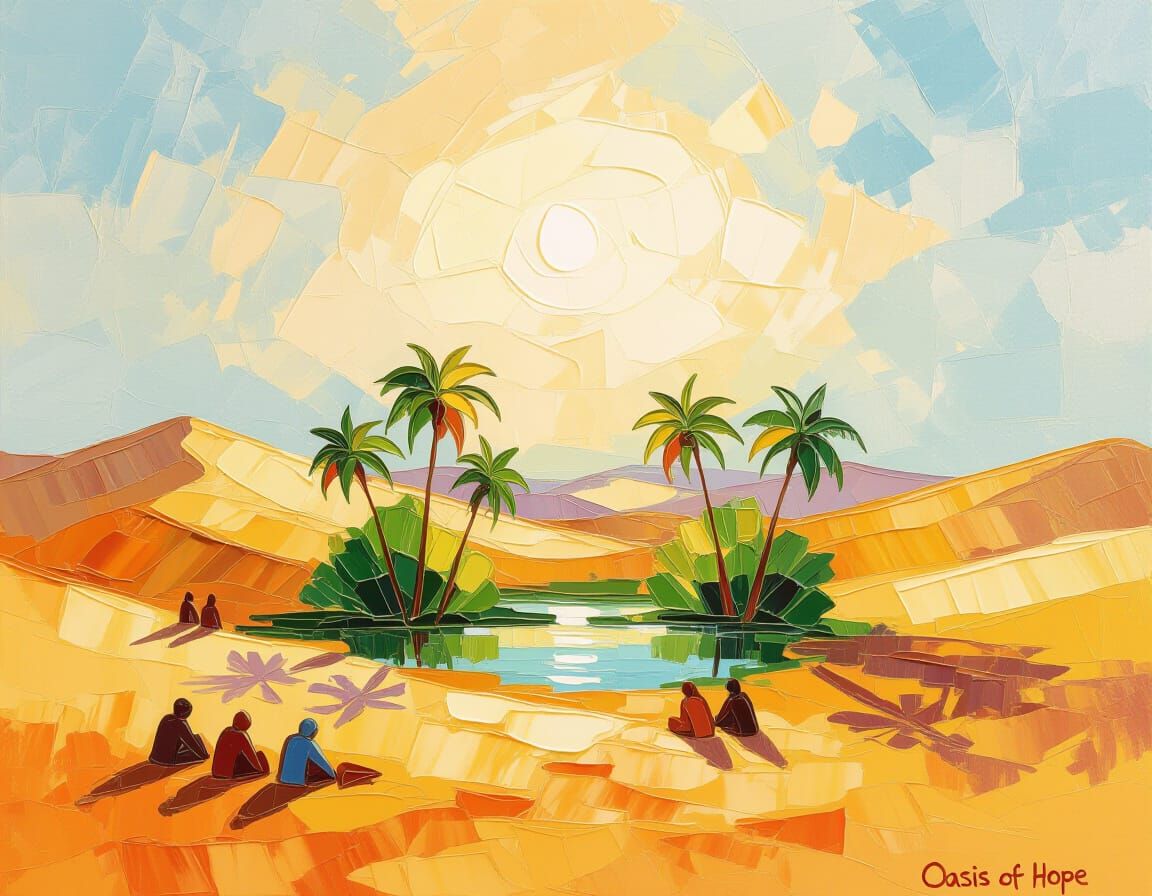 Desert Oasis: Impressionist Impasto Oil Painting