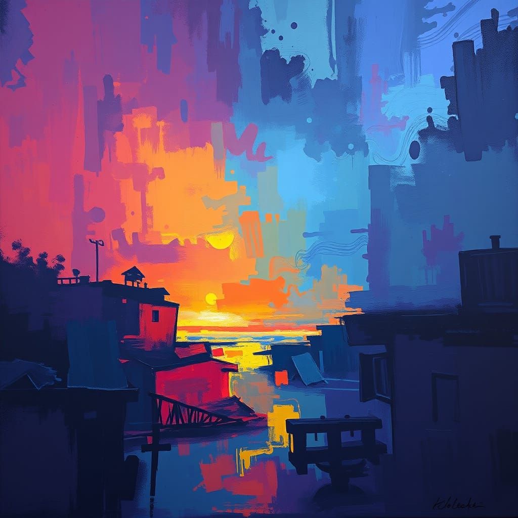 Twilight Dreamscape in Pollock Style