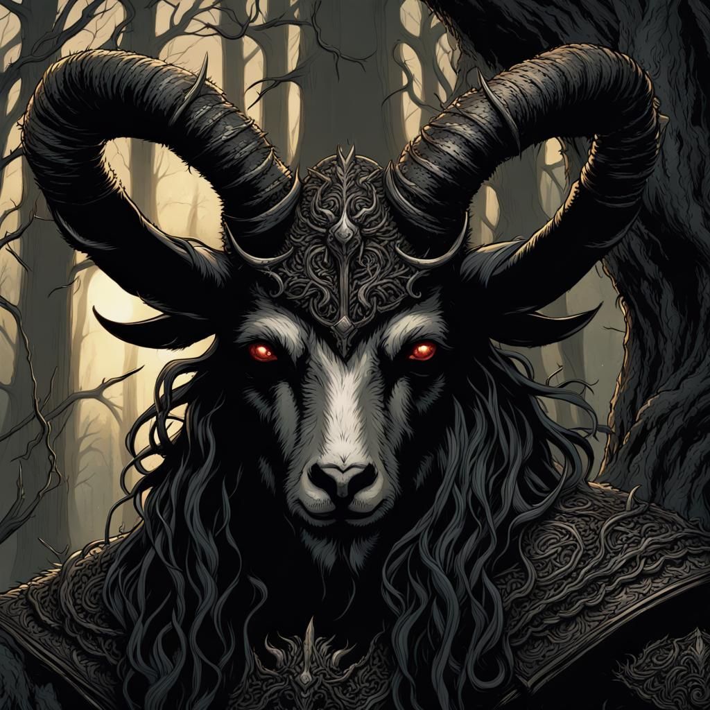 High Gothic Demonic Black Sheep in Dark Forest