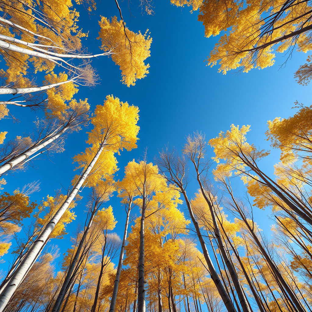 Hyperrealistic Aspen Trees with Yellow Leaves in Autumn