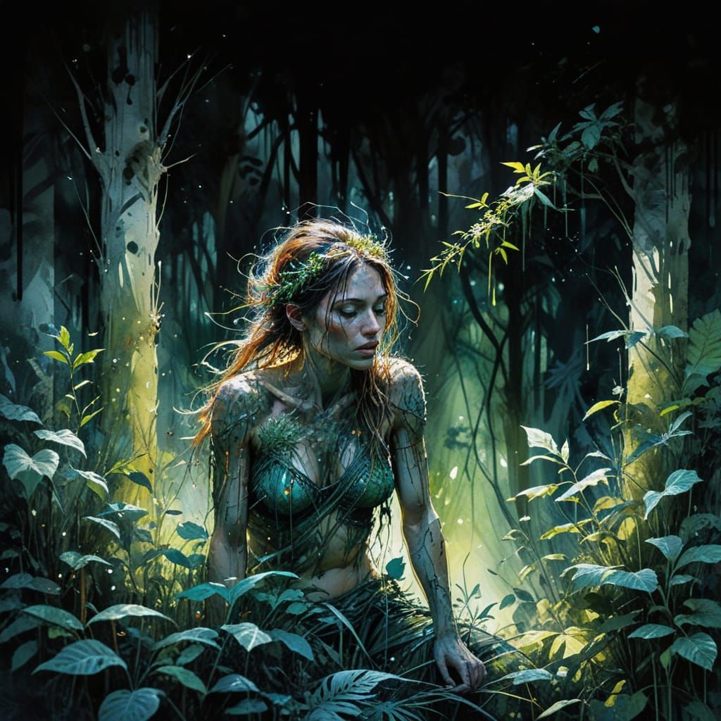 Jungle Huntress in Watercolour Style