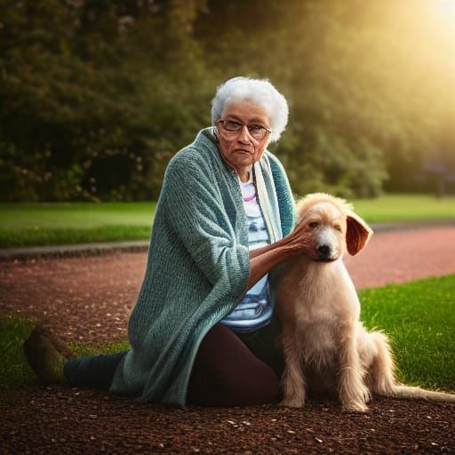 Heartwarming Portrait of an Old Woman and Dog