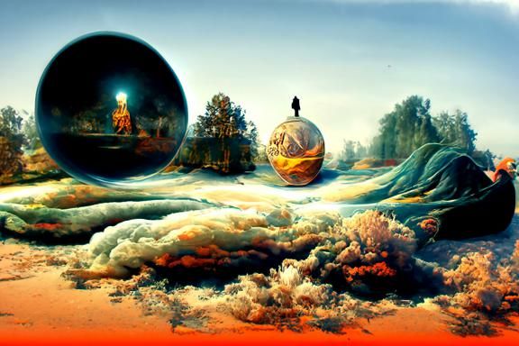 Geometric Orb in Surreal Dreamscape: Fantasy Art