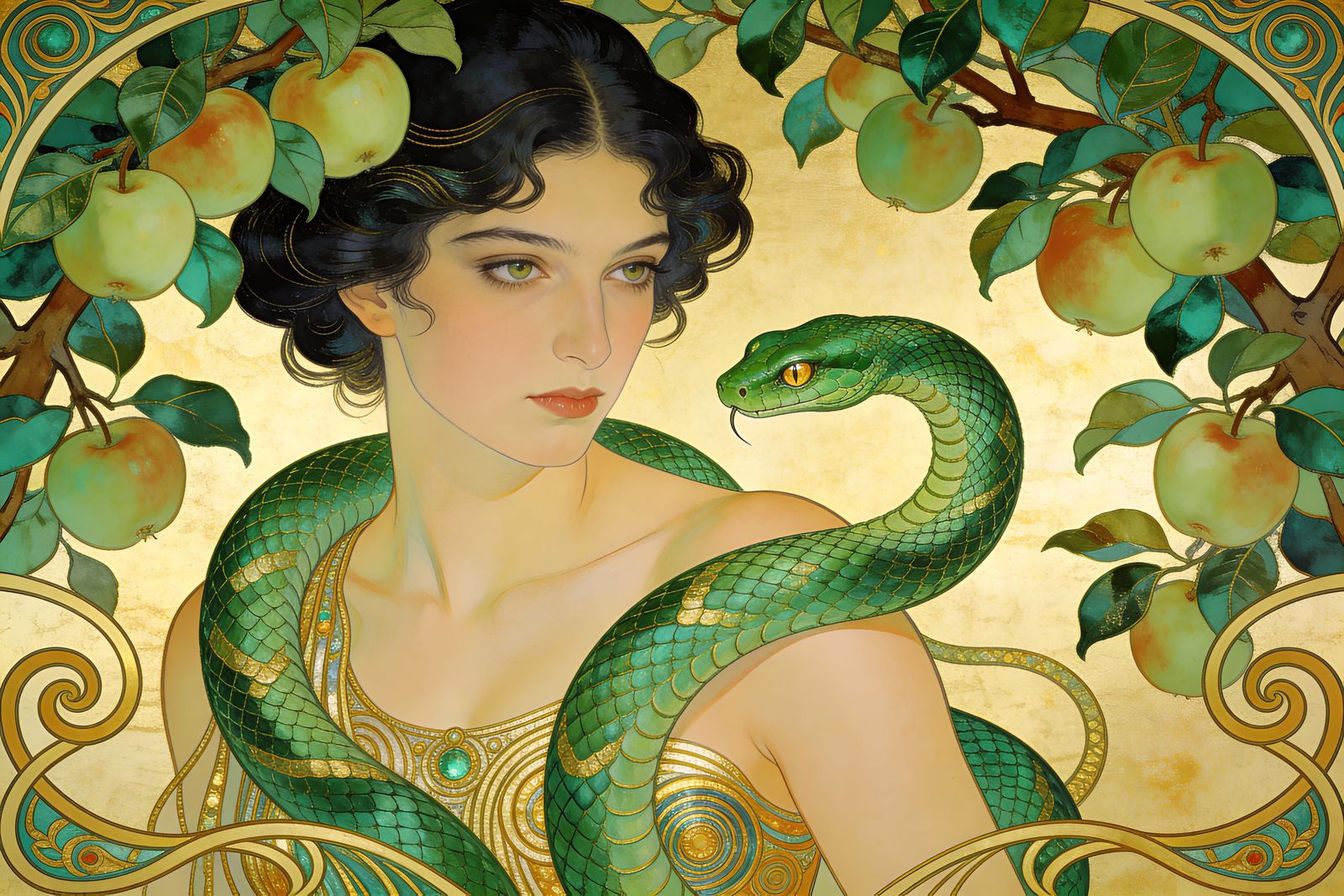 Serpent Woman's Power in Art Nouveau Style