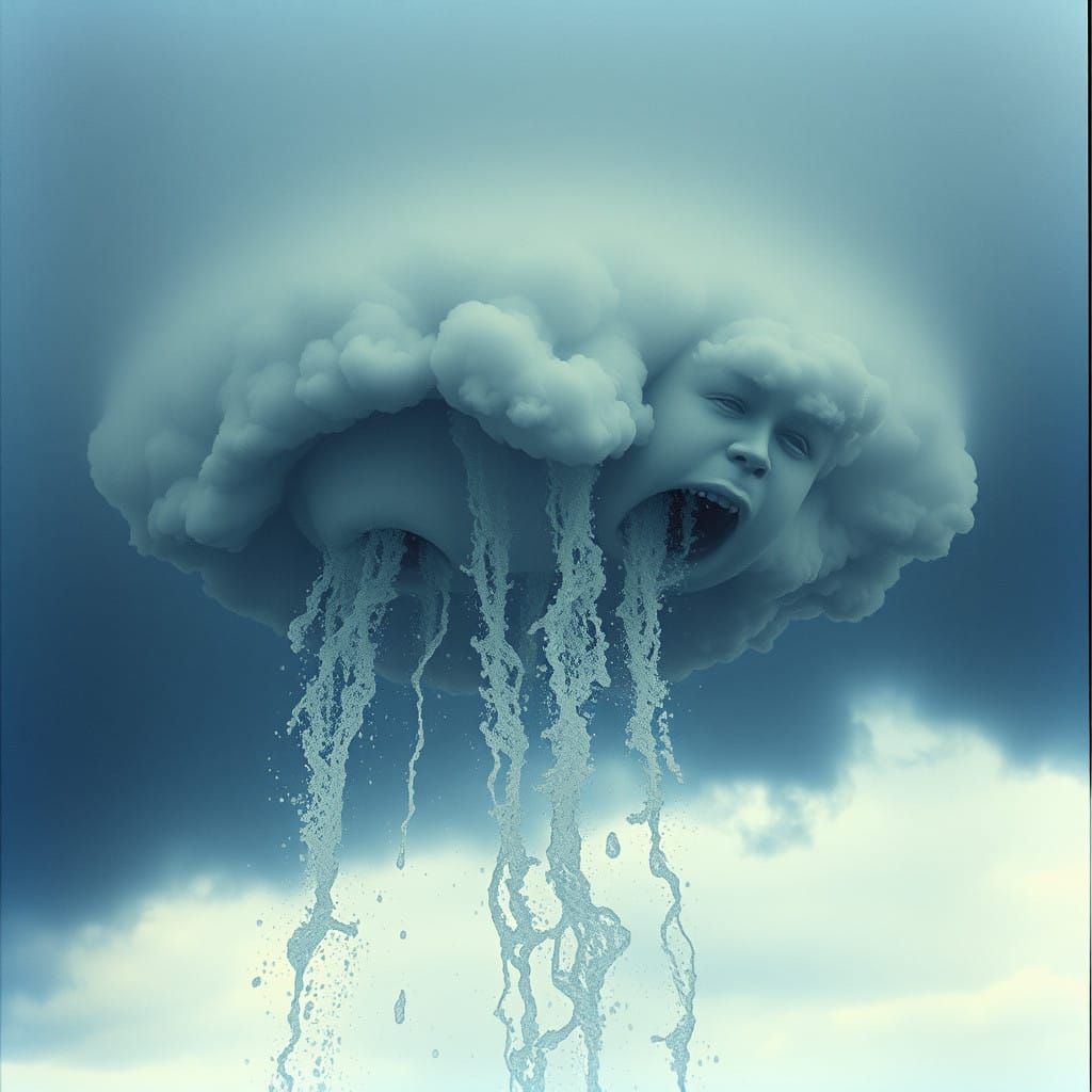 Cumulonimbus Clouds Strain in Discomfort, Turbulent Grey-Blu...