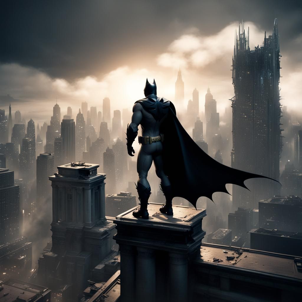 Dramatic Batman Overlooking Gotham: Matte Painting