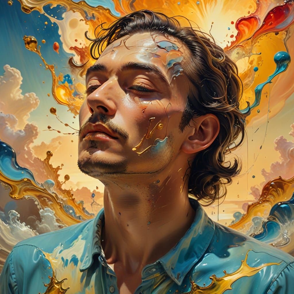 Serene Dreamscape in Vibrant Oil Splash Art Style