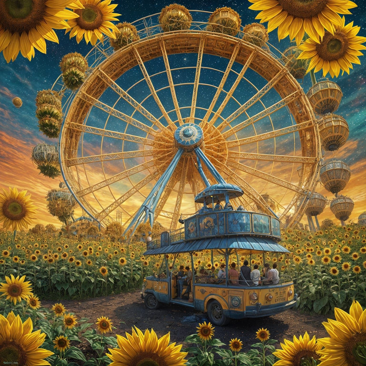 Martian Amusement Park with Van Gogh Sky