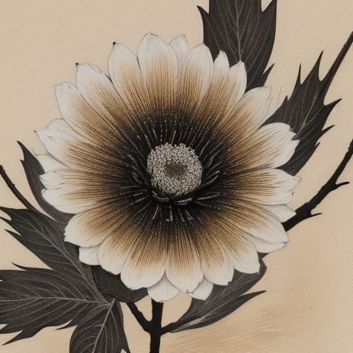 Sumi-e Granatapfel in Goldlicht