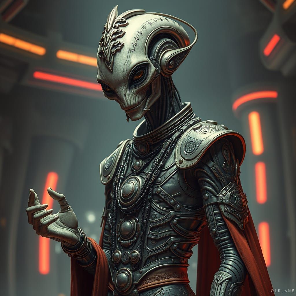 Alien Portrait in Retro-Futuristic Biomechanical Style