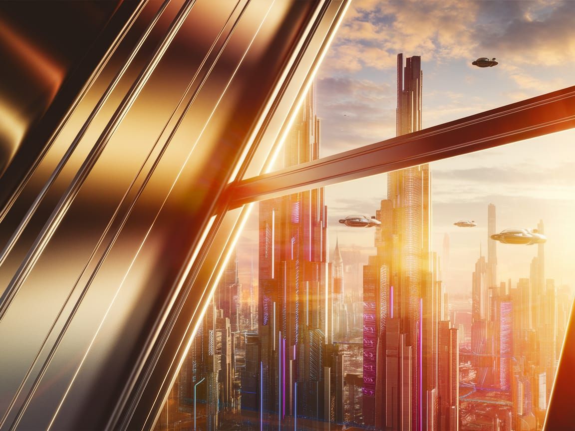 Epic Futuristic Cityscape Through a Brilliant Hyperrealistic...