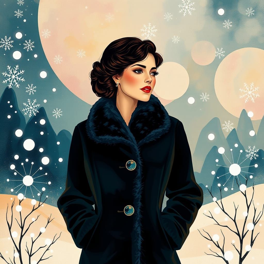 Woman in Velvet Coat with Art Nouveau Curves