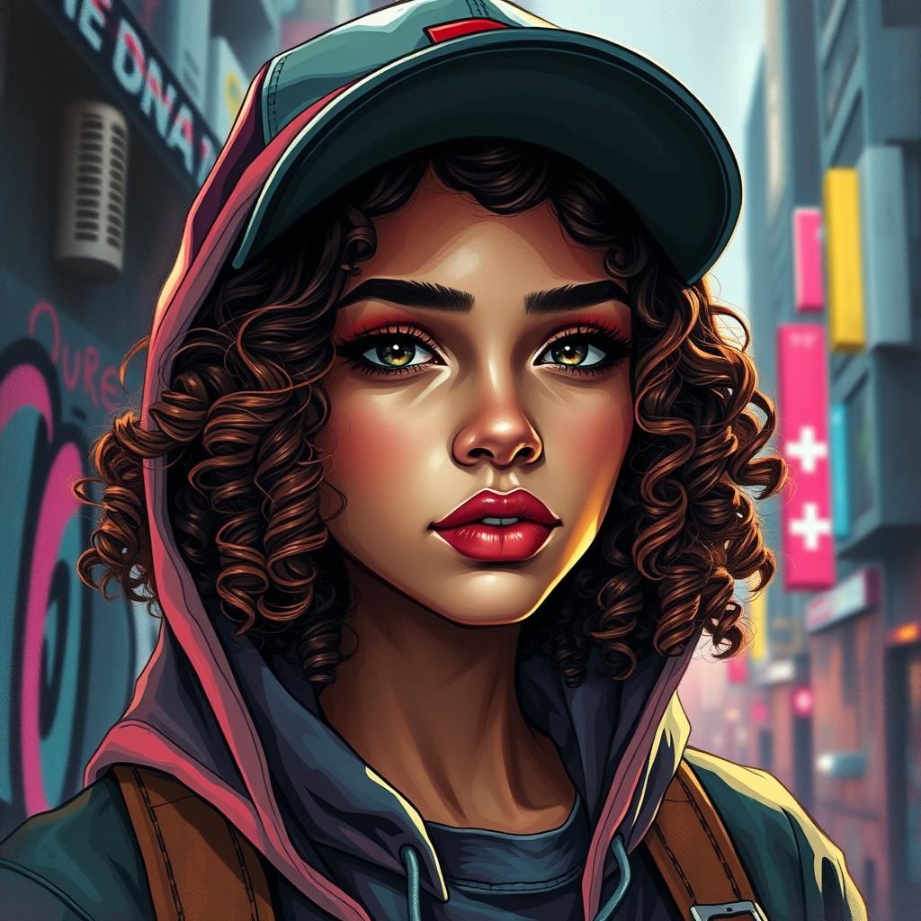 Futuristic Graffiti Portrait of Young Woman