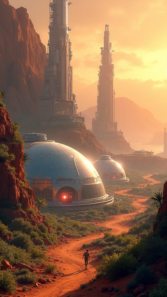 Futuristic Mars Domes and Cities in Hyperrealistic Style