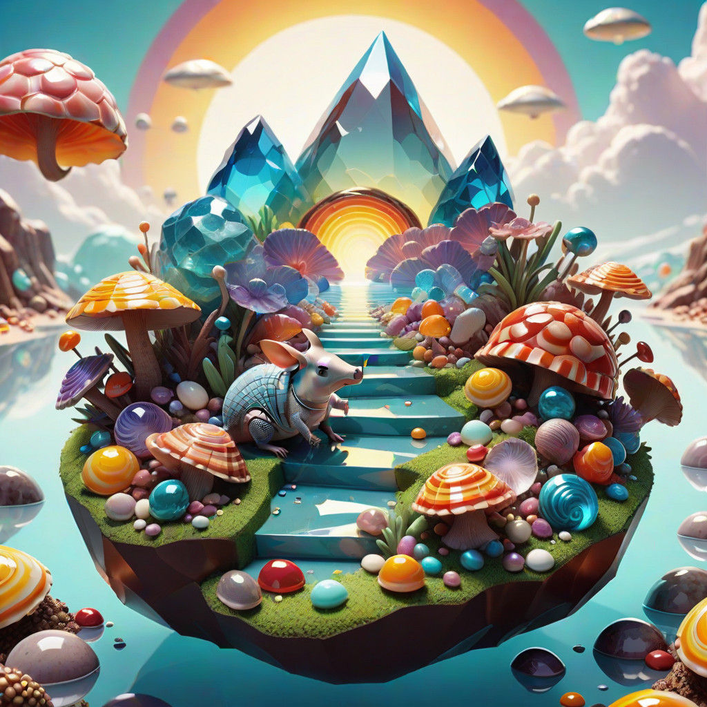 Hyper-Realistic Armadillo Geode Scene in Vibrant Digital Art