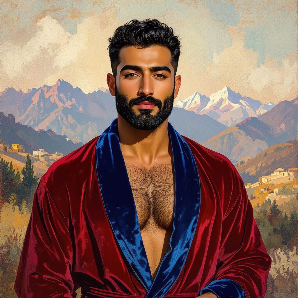 Portrait of Man in Red Robe in Impressionist Style