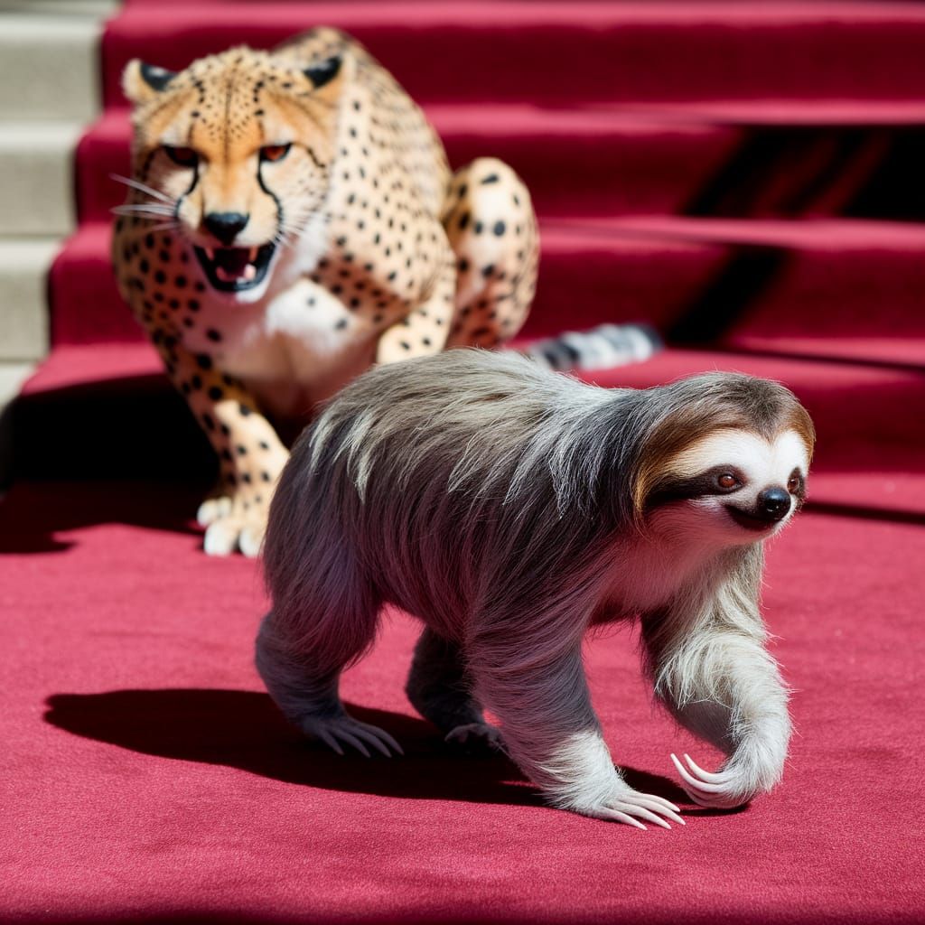 Sloth Steals the Spotlight on Vibrant Red Carpet with Hungry...