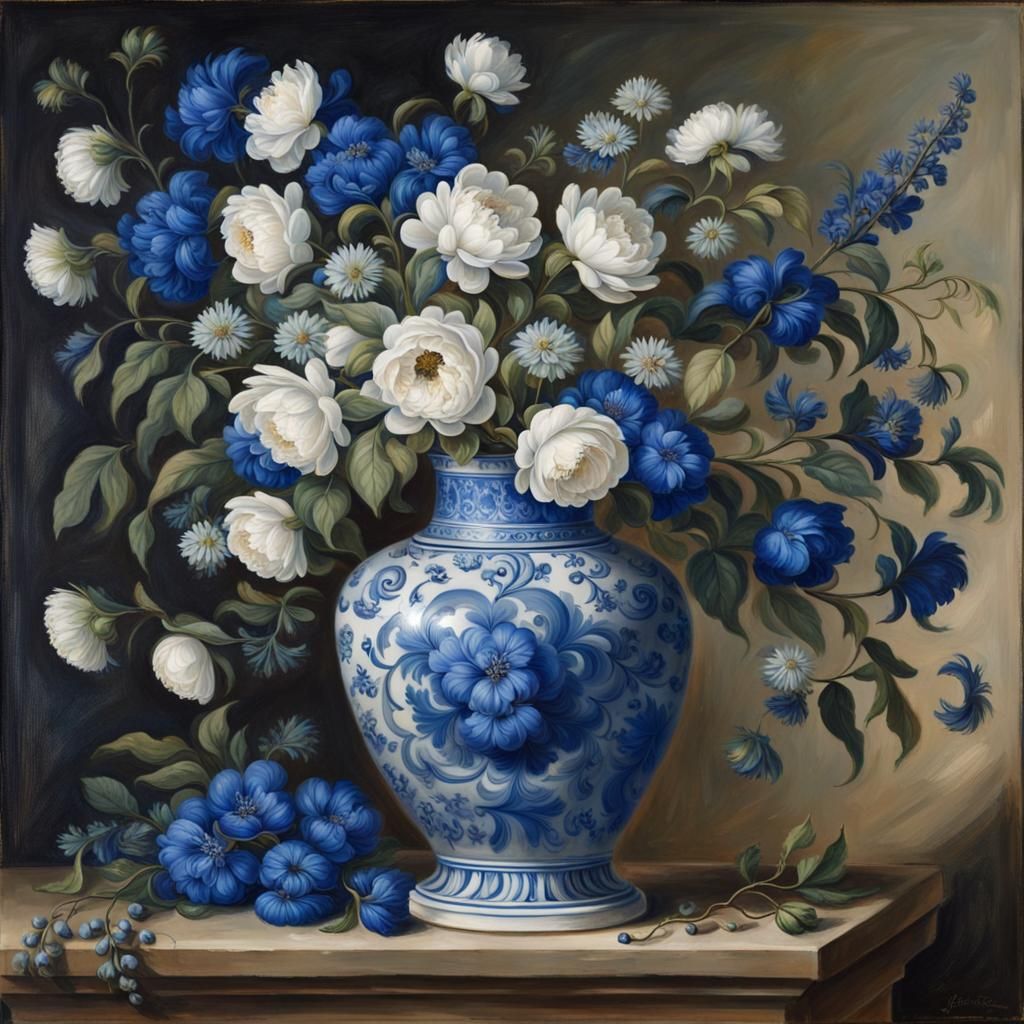 Renaissance Still Life with Vase and Blue Flowers