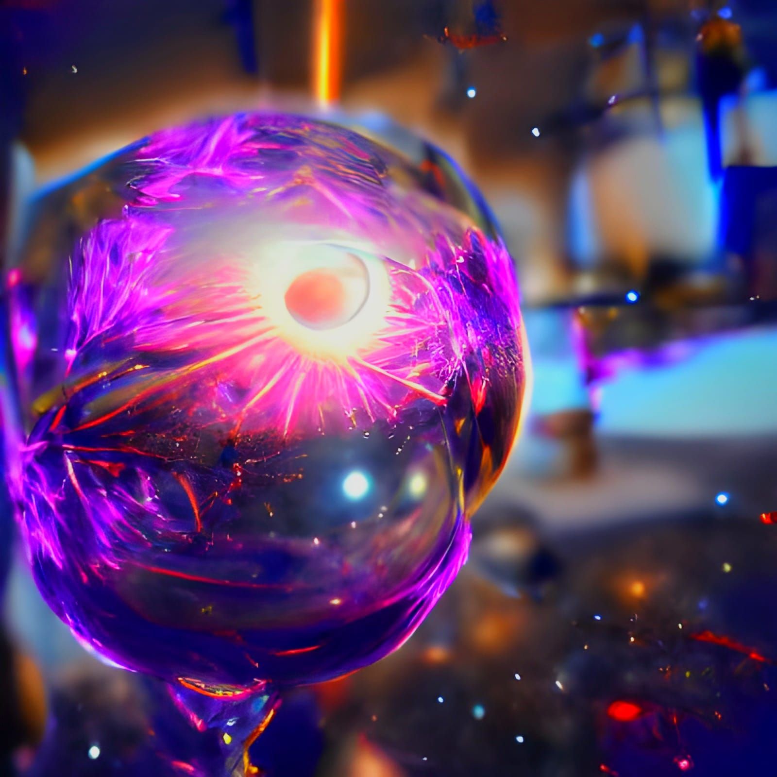 Cosmic Glass Orb Ignites with Violet Lasers in a Mystical La...