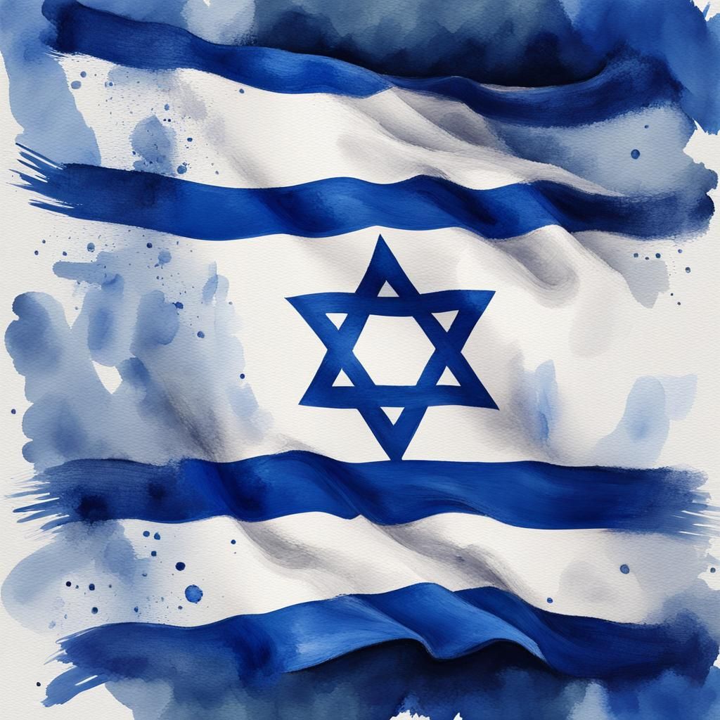 Israeli Flag in Gouache Watercolor Style