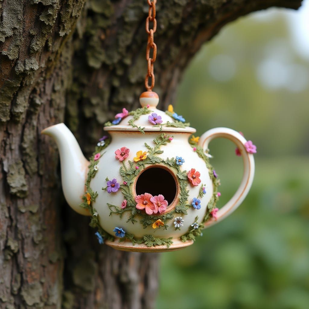 Whimsical Teapot Birdhouse in Victorian Style