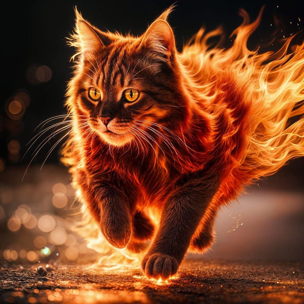 Fiery Red Cat Running Through the Night