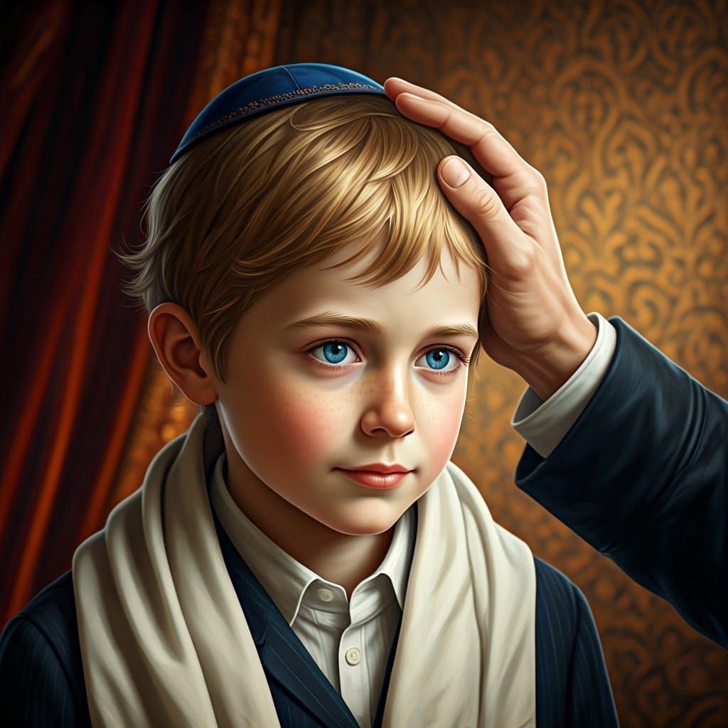 Hasidic Father Blessing Son in Ornate Setting