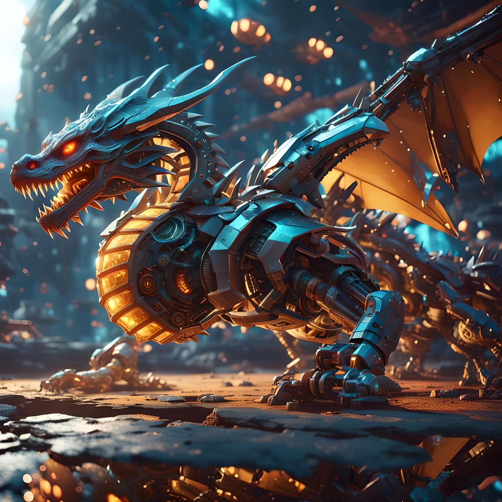 Futuristic Mech Dragon in Radiant Colors