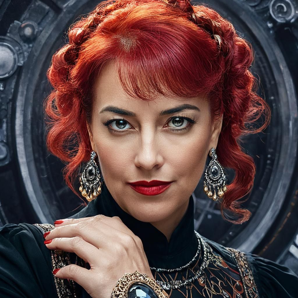 Victorian Woman Portrait in Retro-Futuristic Klimt Style