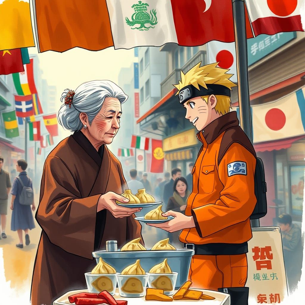 Naruto Receives Dumplings from Elderly Woman