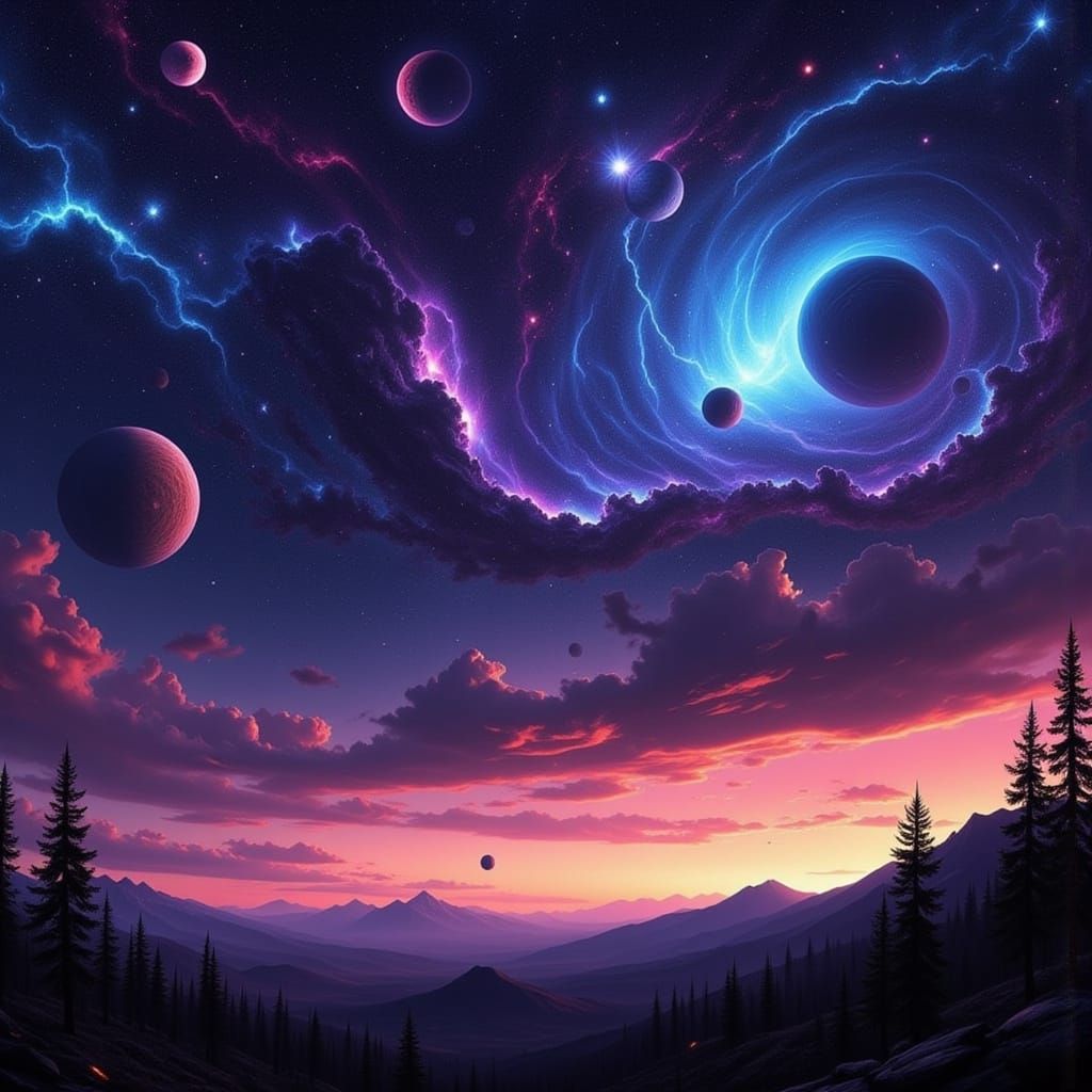 Rocket Ship Circling Saturn in Post-Apocalyptic Space