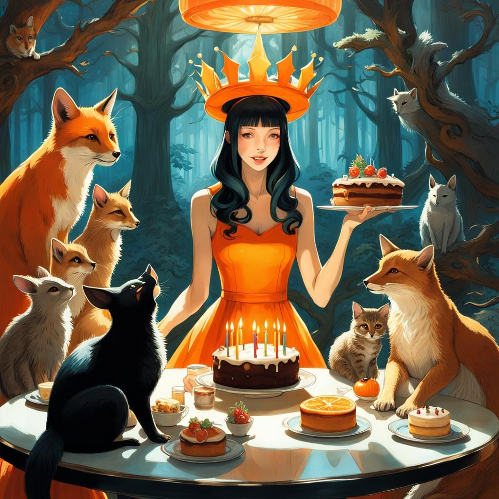 Young Witch Celebrates with Animals in Gritty Fantasy