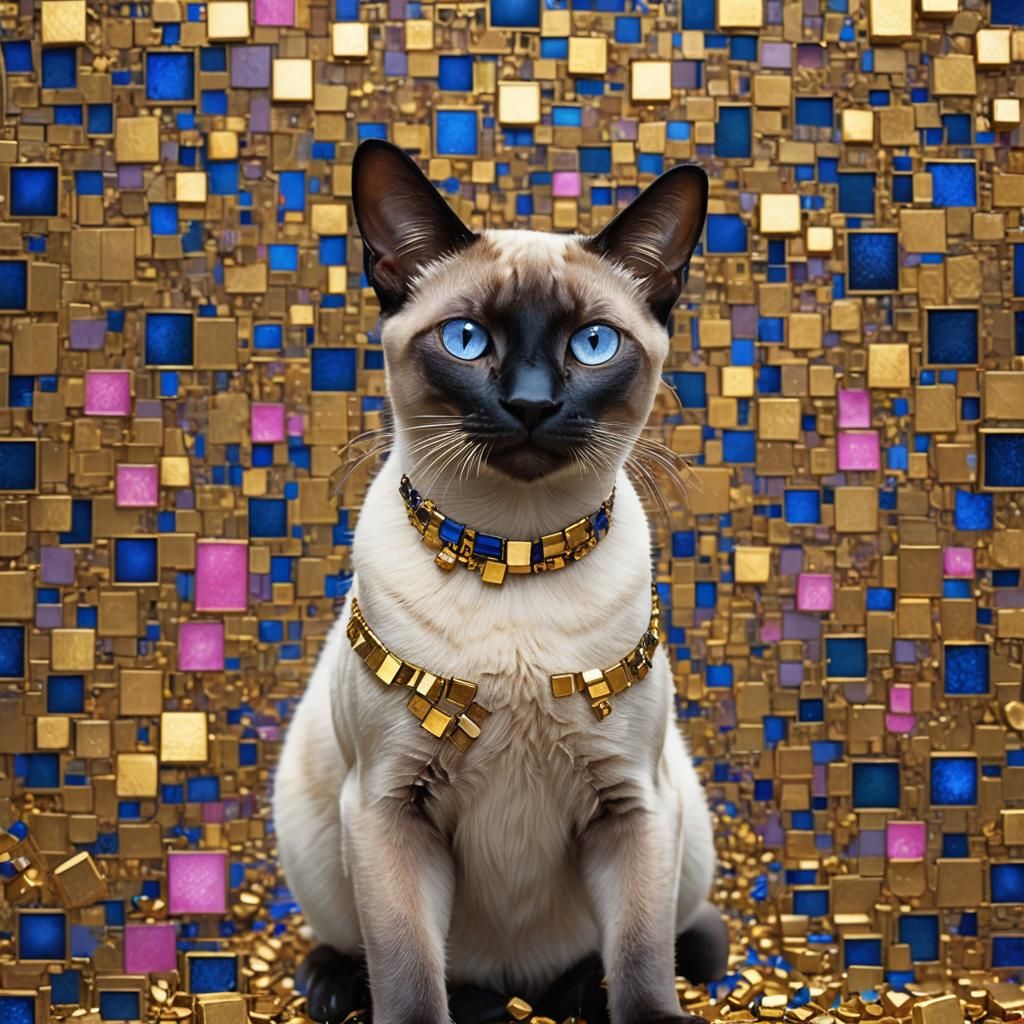 Siamese Cat in Klimt-Inspired Golden Art Style